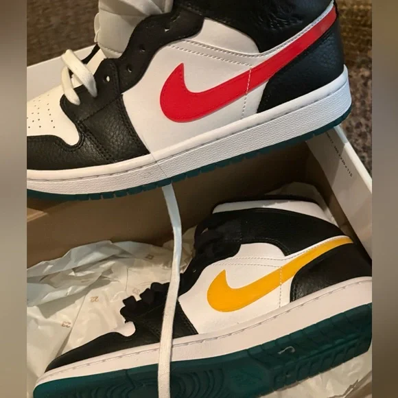 Jordan Air 1 Mid in Black, Red, and White - Picture 2 of 3